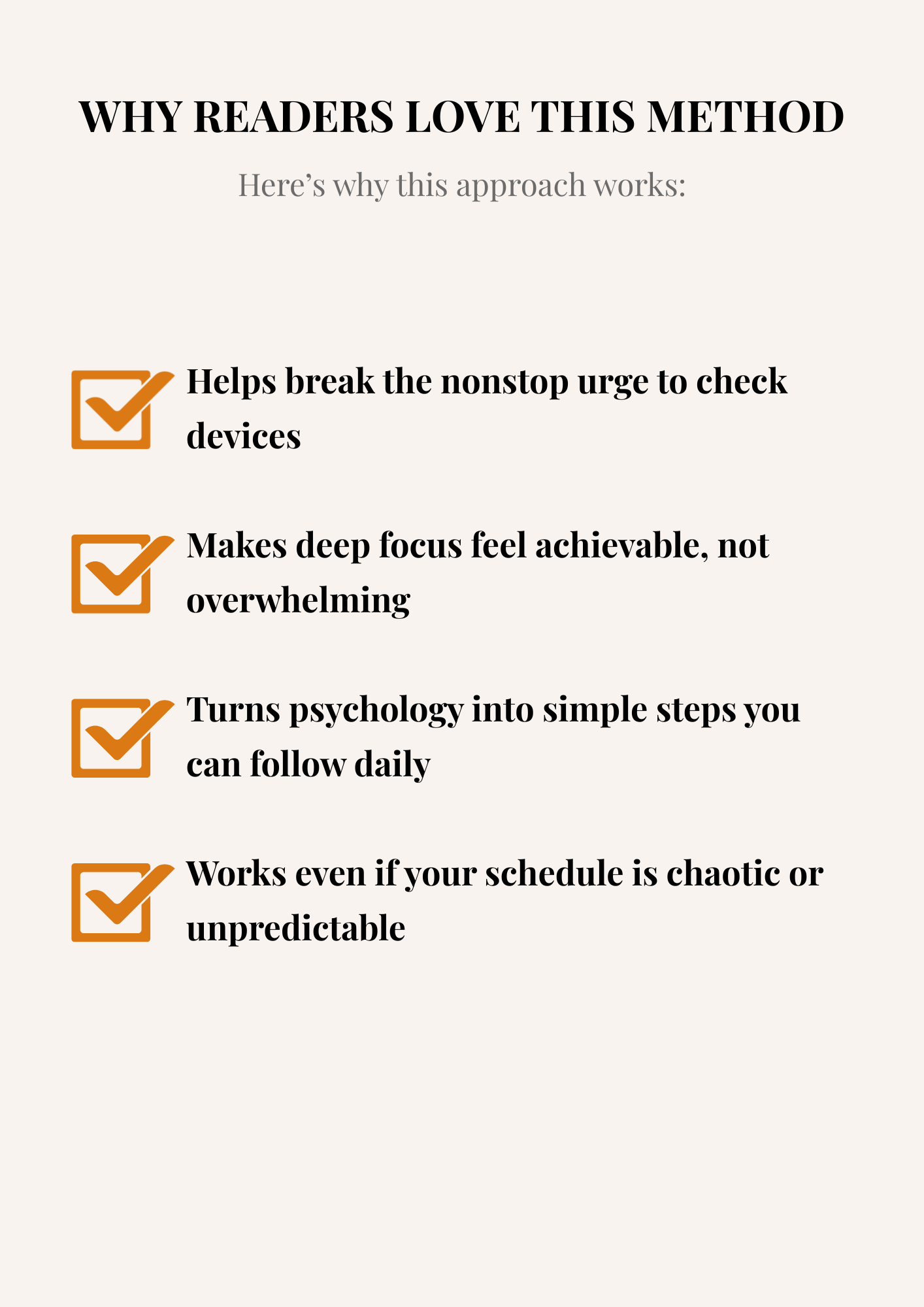 List of key benefits explaining why readers love the Dopamine Detox method.